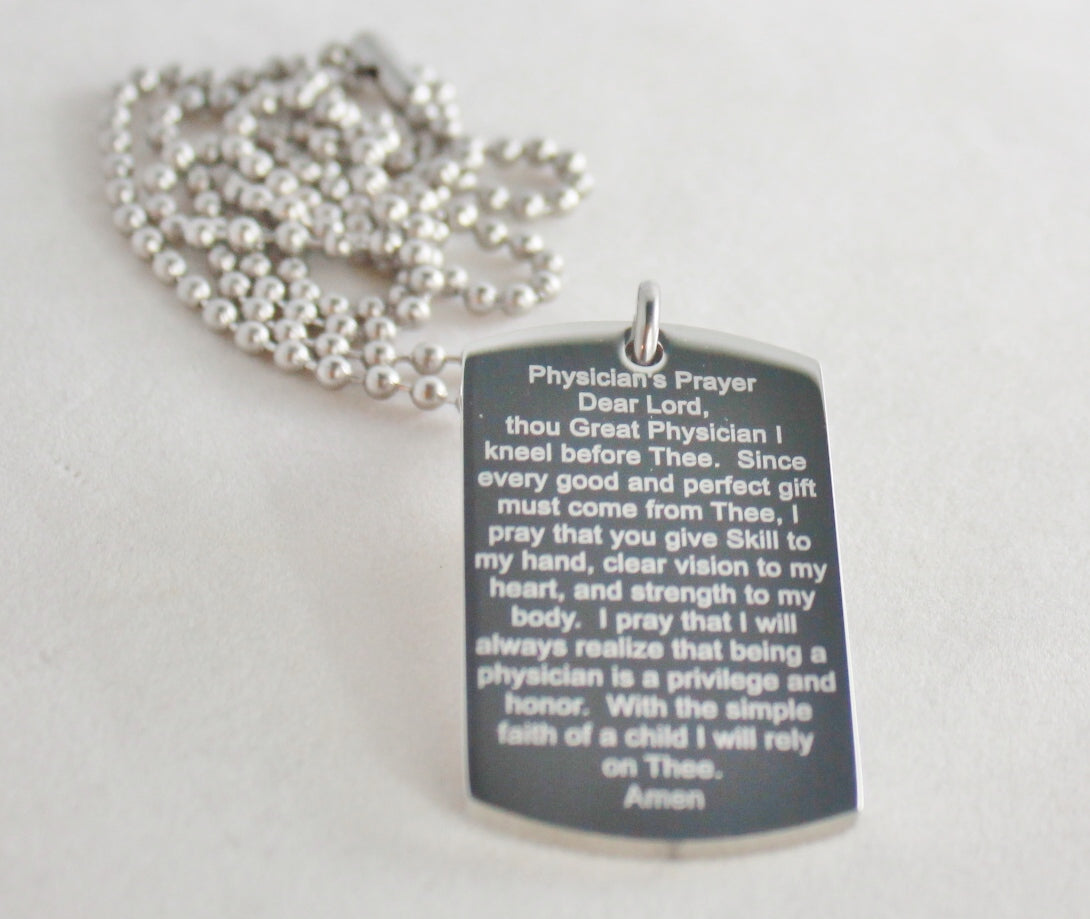 Physician Image and Physician Prayer Dog Tag Necklace Pendant - Samstagsandmore
