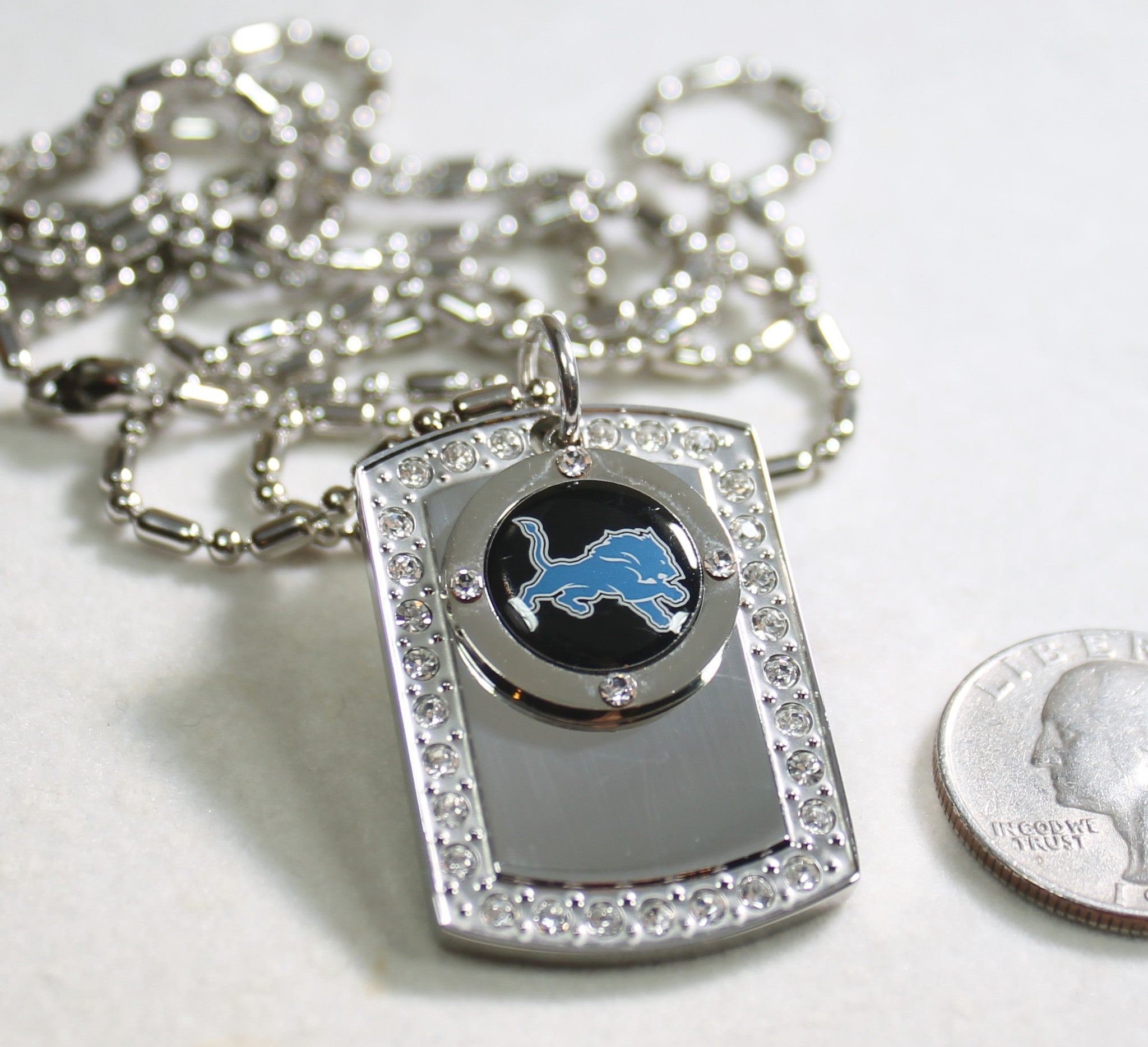 DETROIT LIONS BLING NECKLACE PENDANT CZ STAINLESS DOG TAG - Samstagsandmore