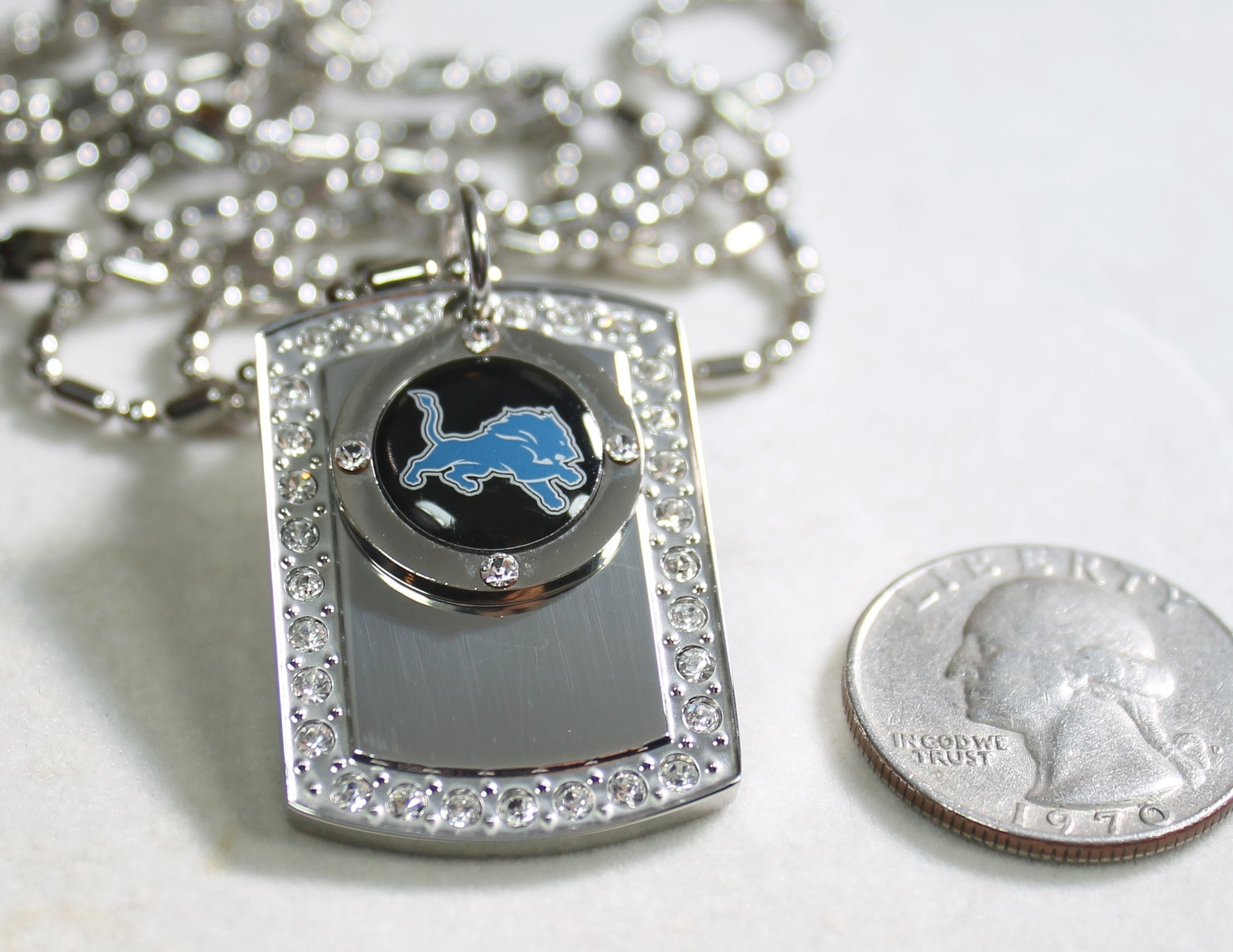 DETROIT LIONS BLING NECKLACE PENDANT CZ STAINLESS DOG TAG - Samstagsandmore