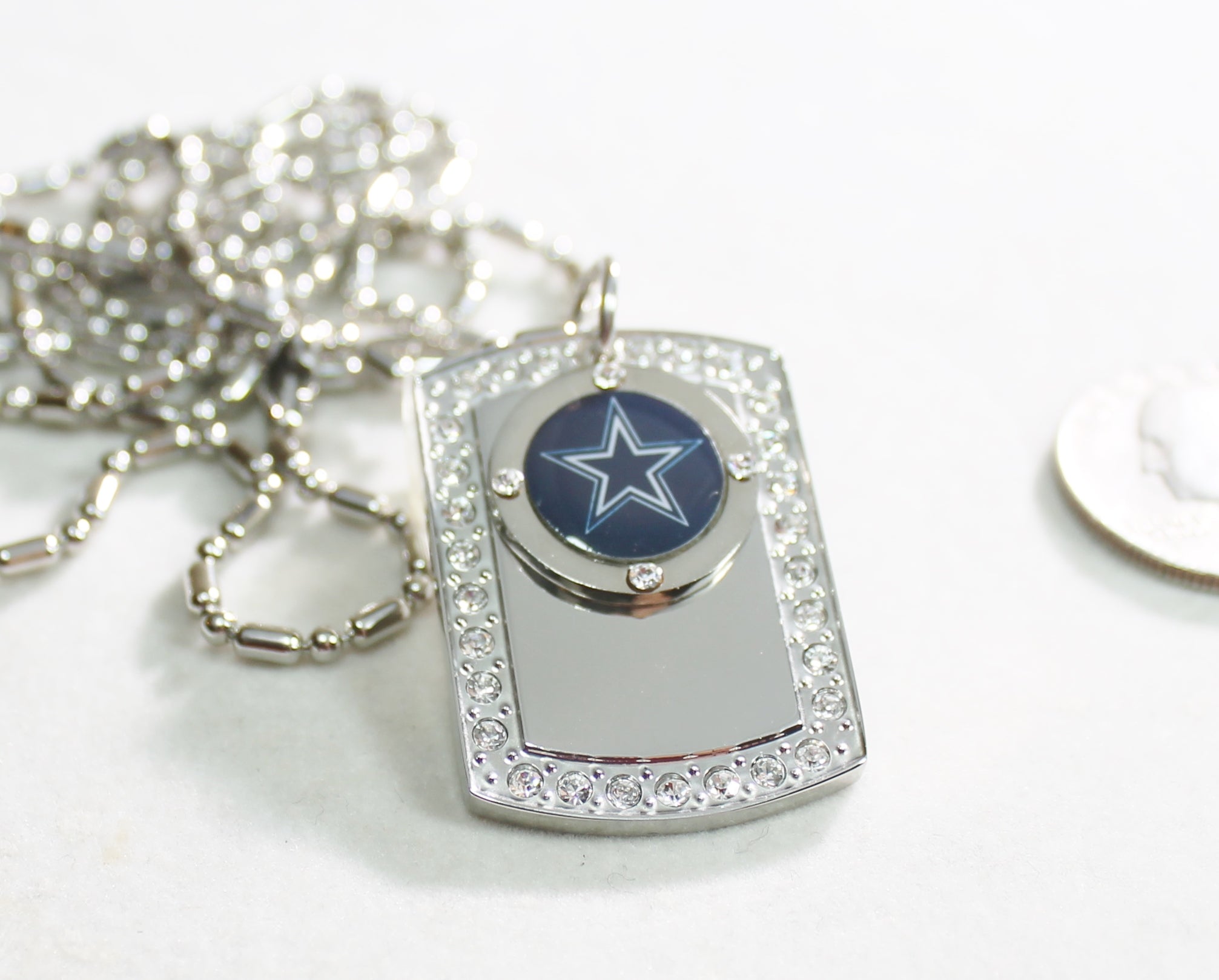 DALLAS COWBOYS BLING NECKLACE PENDANT CZ STAINLESS DOG TAG