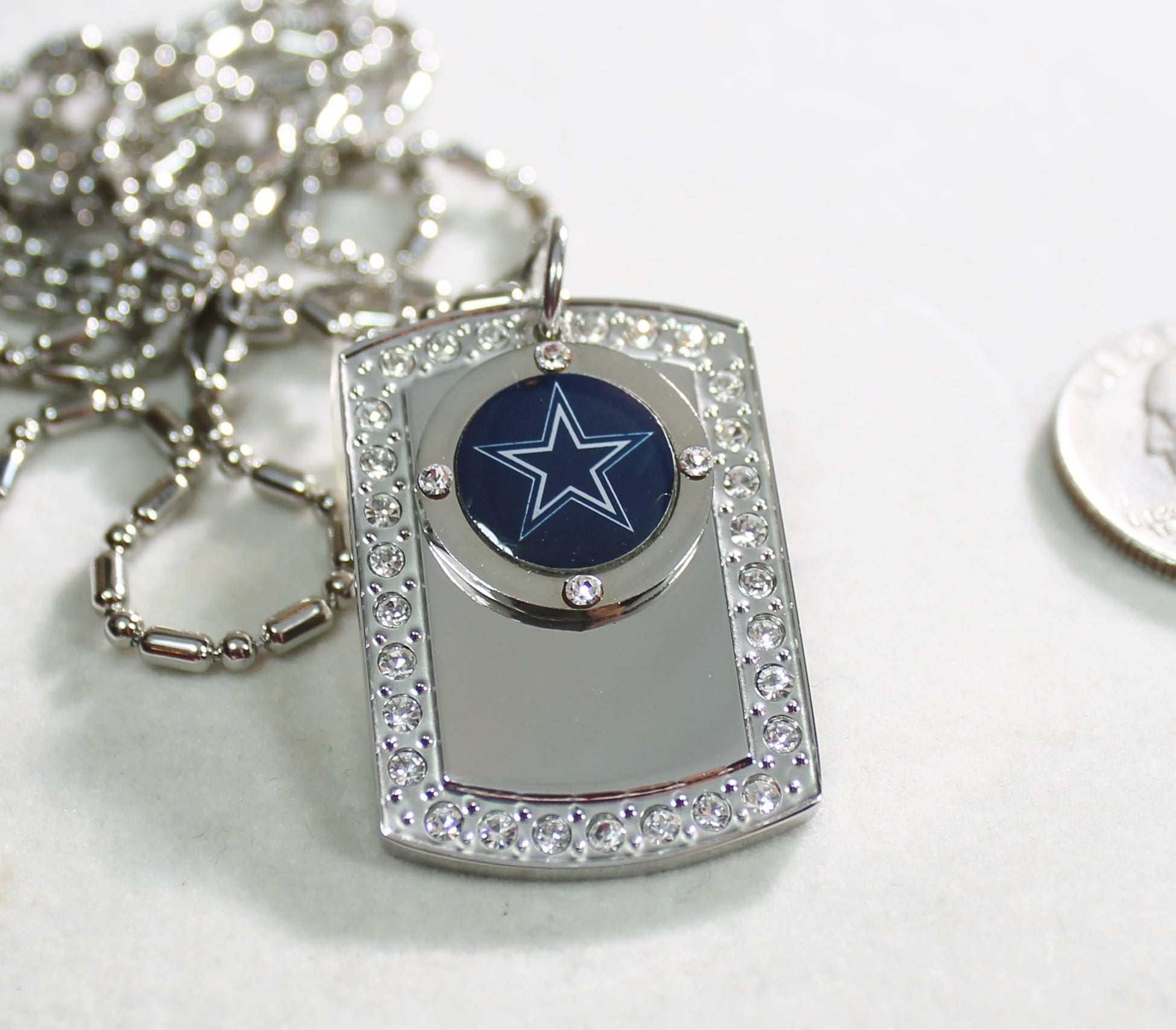 DALLAS COWBOYS BLING NECKLACE PENDANT CZ STAINLESS DOG TAG