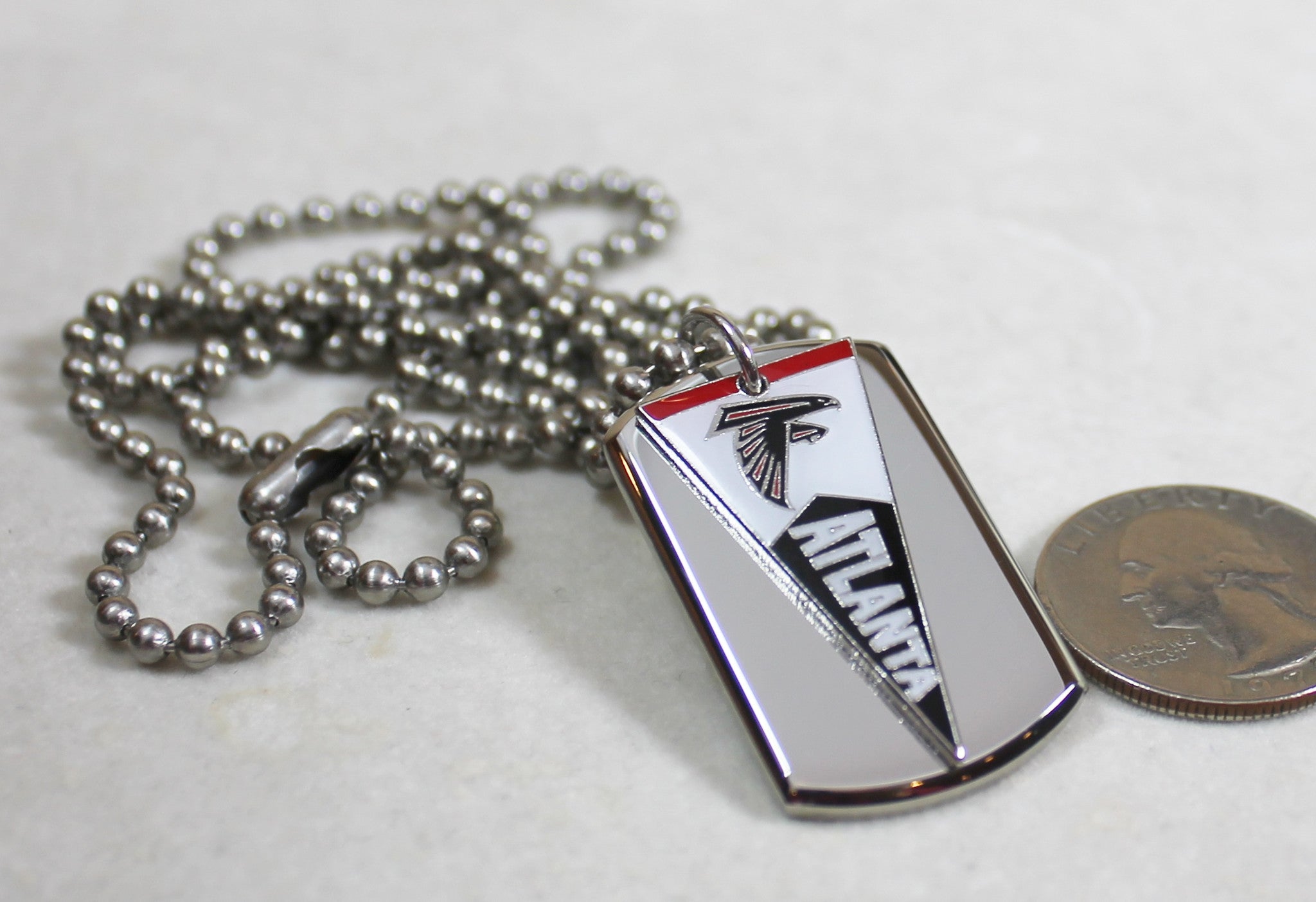 Atlanta Falcons NFL pennant stainless steel dog tag necklace 3D ball chain - Samstagsandmore