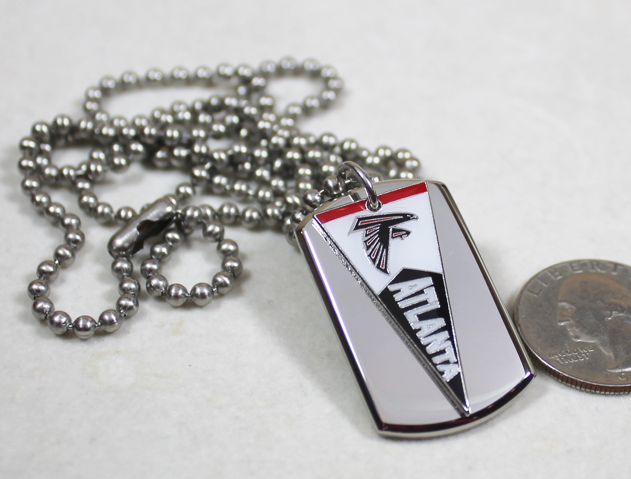 Atlanta Falcons NFL pennant stainless steel dog tag necklace 3D ball chain - Samstagsandmore
