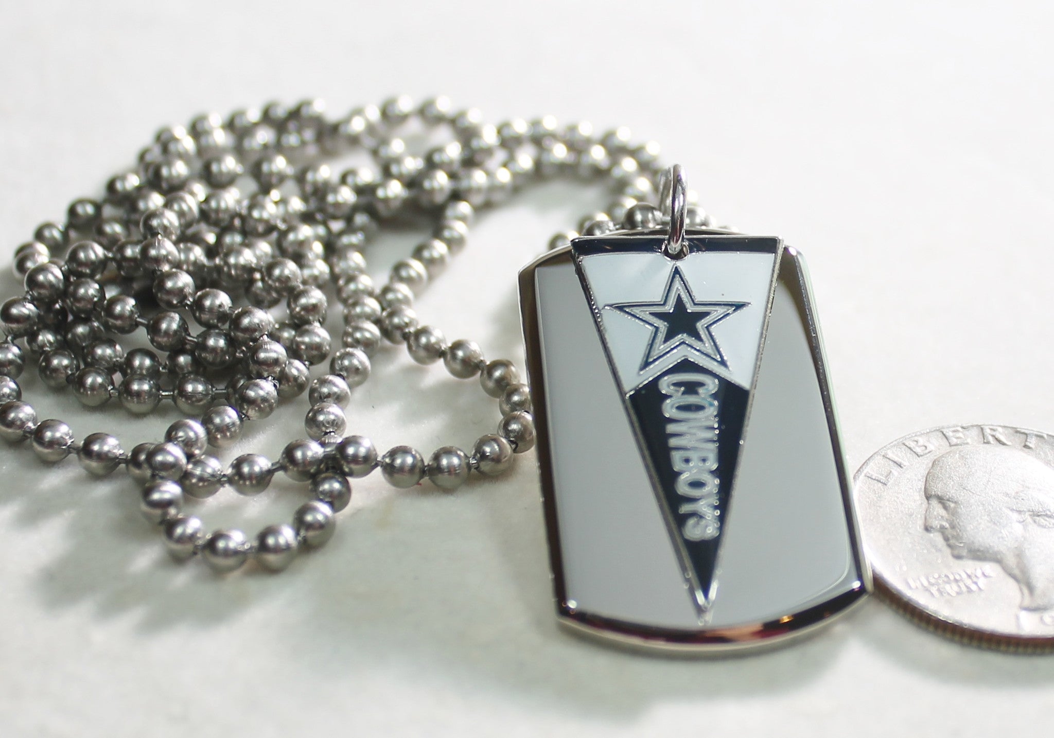 DALLAS COWBOYS NFL PENNANT STAINLESS STEEL DOG TAG NECKLACE  3D BALL CHAIN - Samstagsandmore