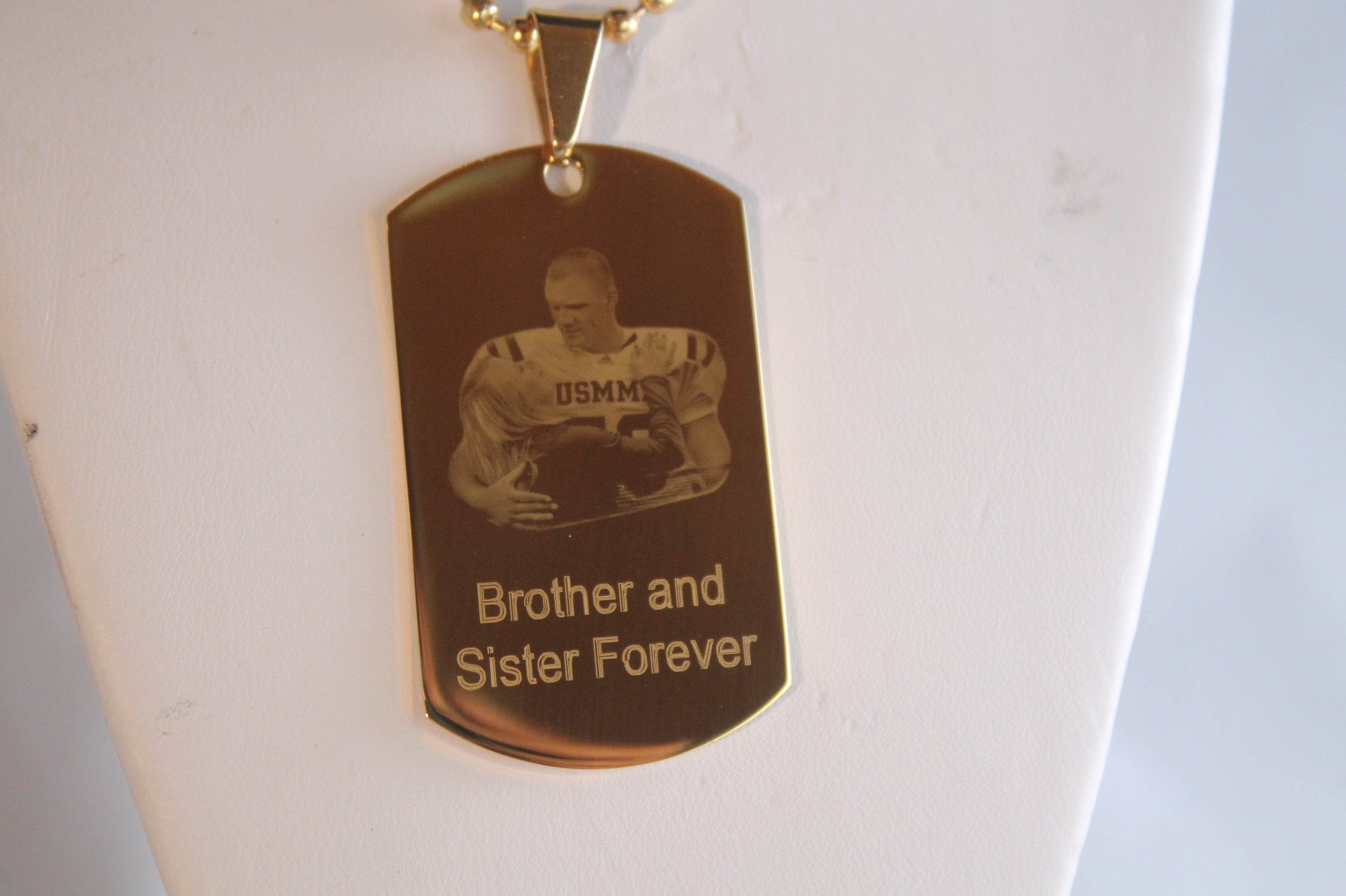 CUSTOM PERSONALIZED PICTURE STAINLESS STEEL IPG GOLD DOG TAG NECKLACE ENGRAVE 2 PHOTOS gold2950photo2 - Samstagsandmore