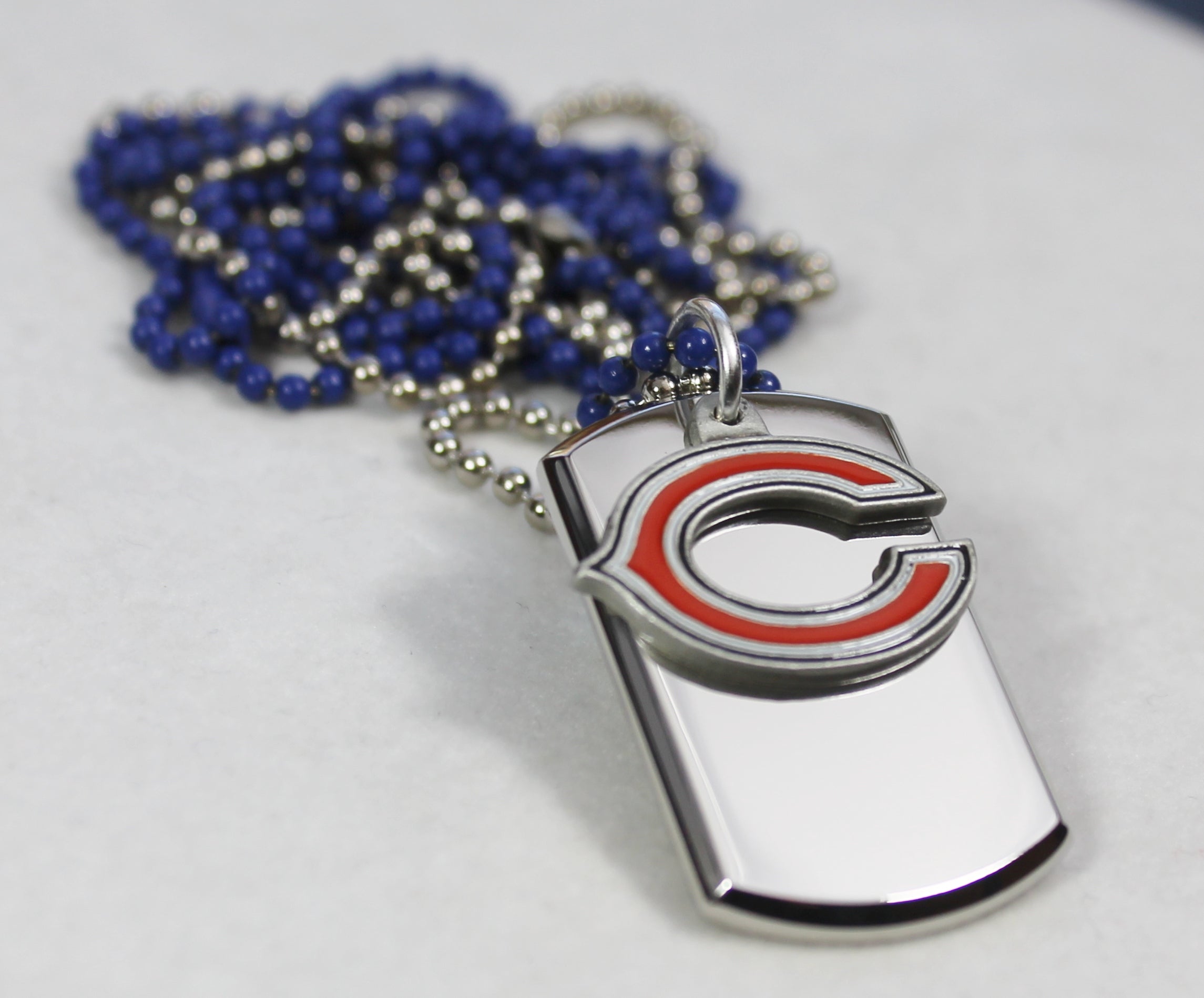 CHICAGO BEARS LOGO LETTER C STAINLESS STEEL DOG TAG NECKLACE  3D BALL CHAIN
