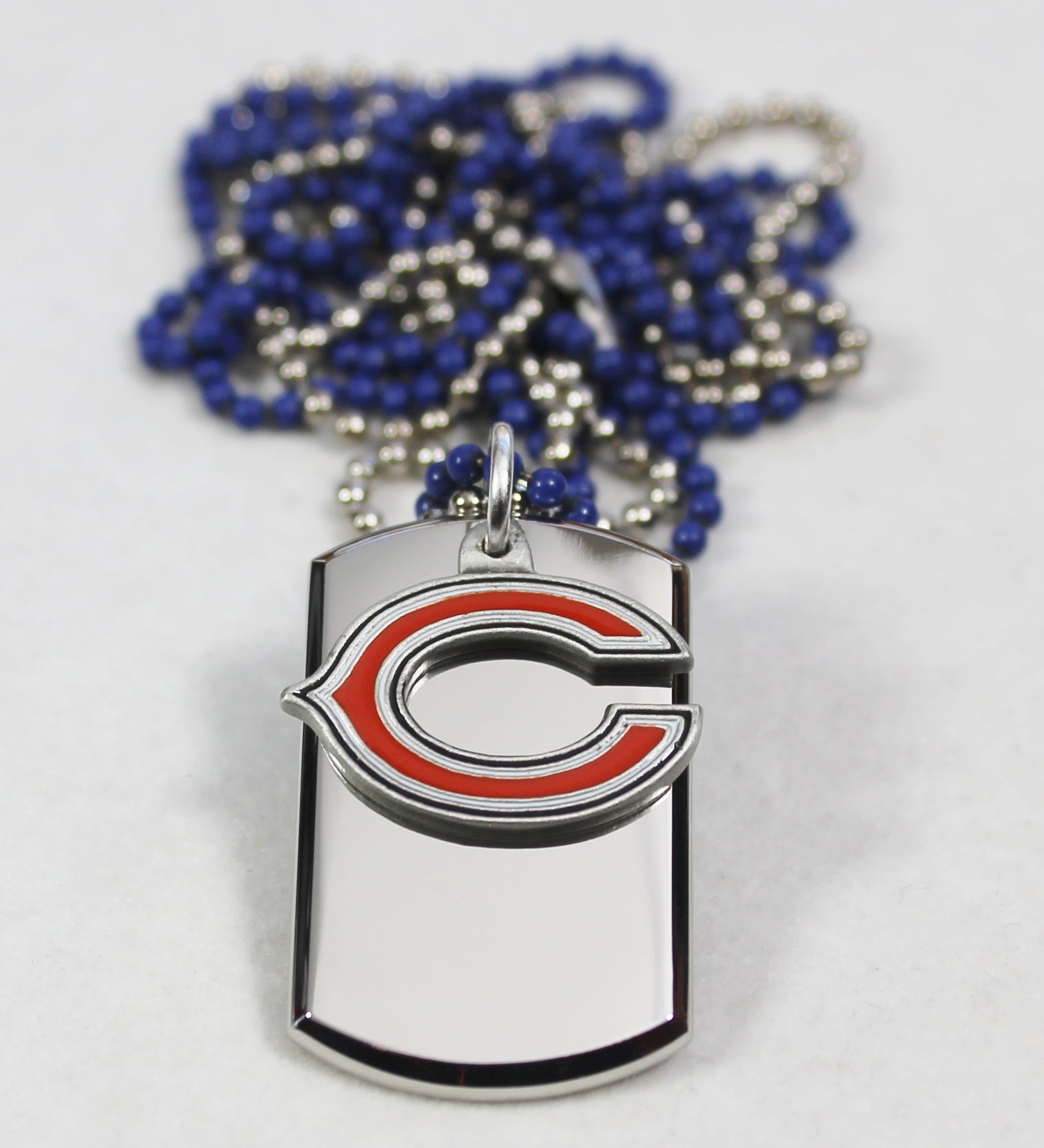 CHICAGO BEARS LOGO LETTER C STAINLESS STEEL DOG TAG NECKLACE  3D BALL CHAIN