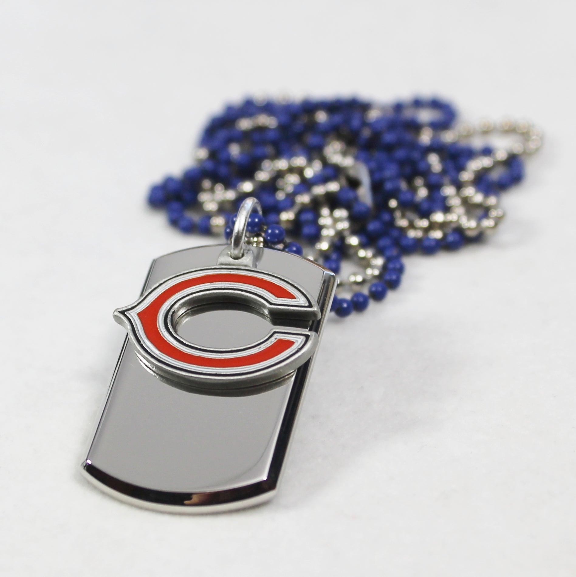 CHICAGO BEARS LOGO LETTER C STAINLESS STEEL DOG TAG NECKLACE  3D BALL CHAIN