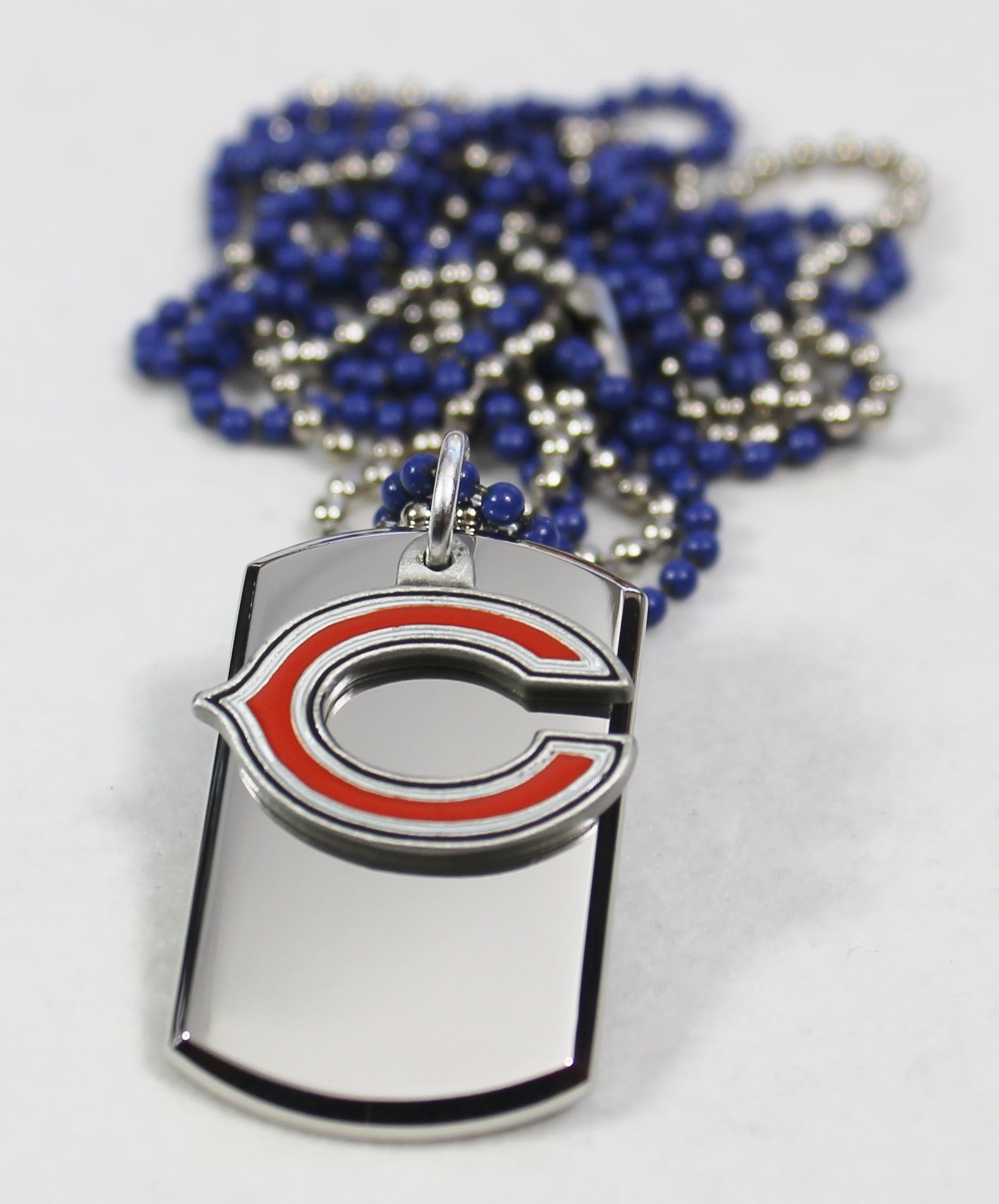 CHICAGO BEARS LOGO LETTER C STAINLESS STEEL DOG TAG NECKLACE  3D BALL CHAIN