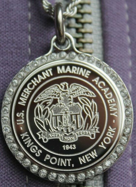 USMMA US Merchant Marine Academy CZ bling round logo pendant on stainless steel rope chain EDM - Samstagsandmore