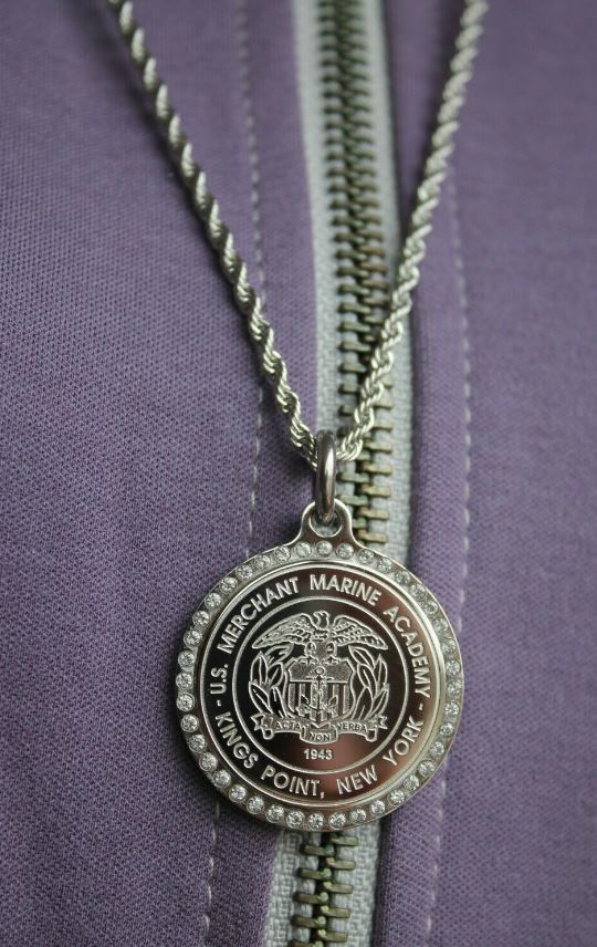 USMMA US Merchant Marine Academy CZ bling round logo pendant on stainless steel rope chain EDM - Samstagsandmore