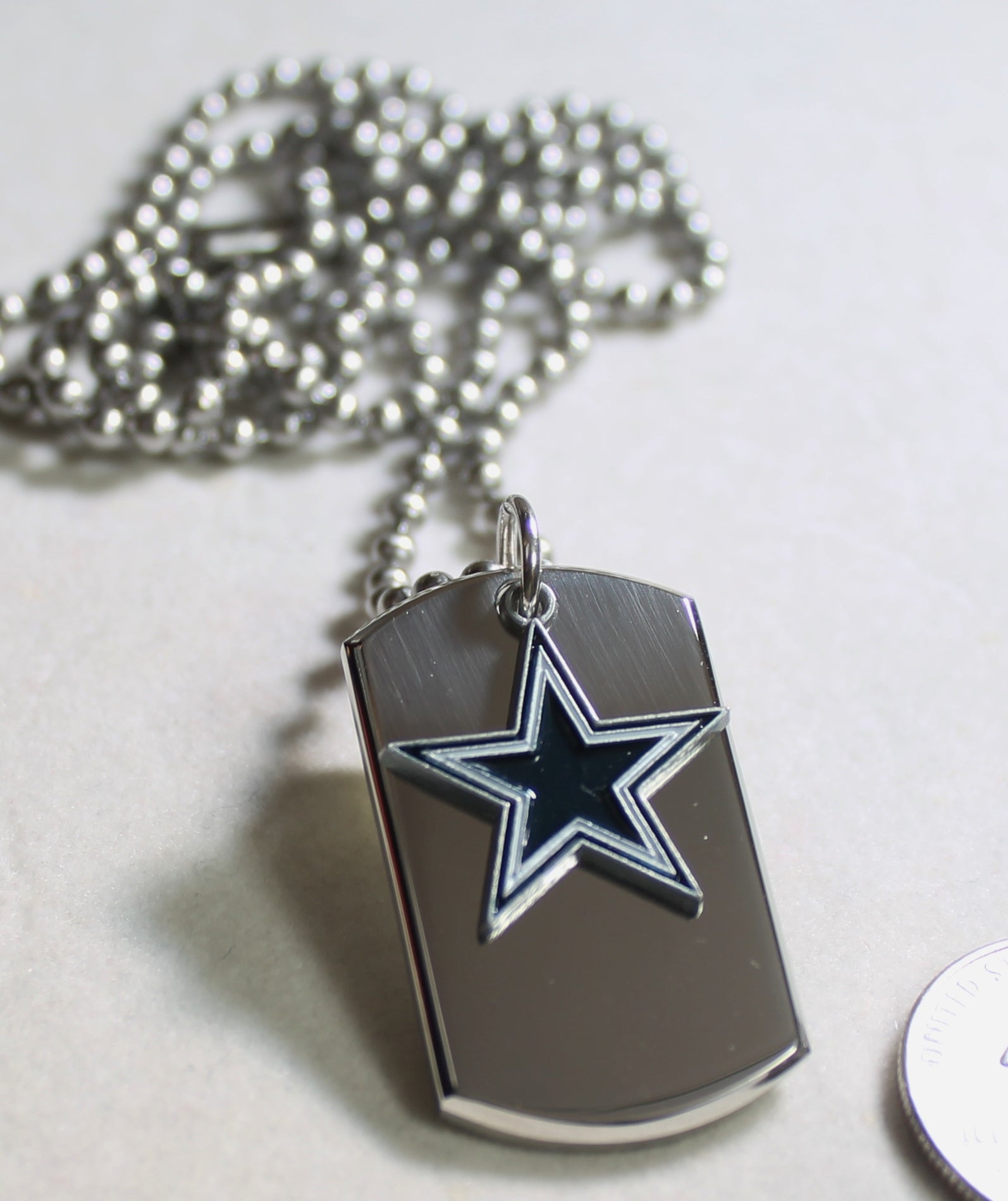 DALLAS COWBOYS NFL  STAINLESS STEEL STAR DOG TAG NECKLACE  3D BALL CHAIN