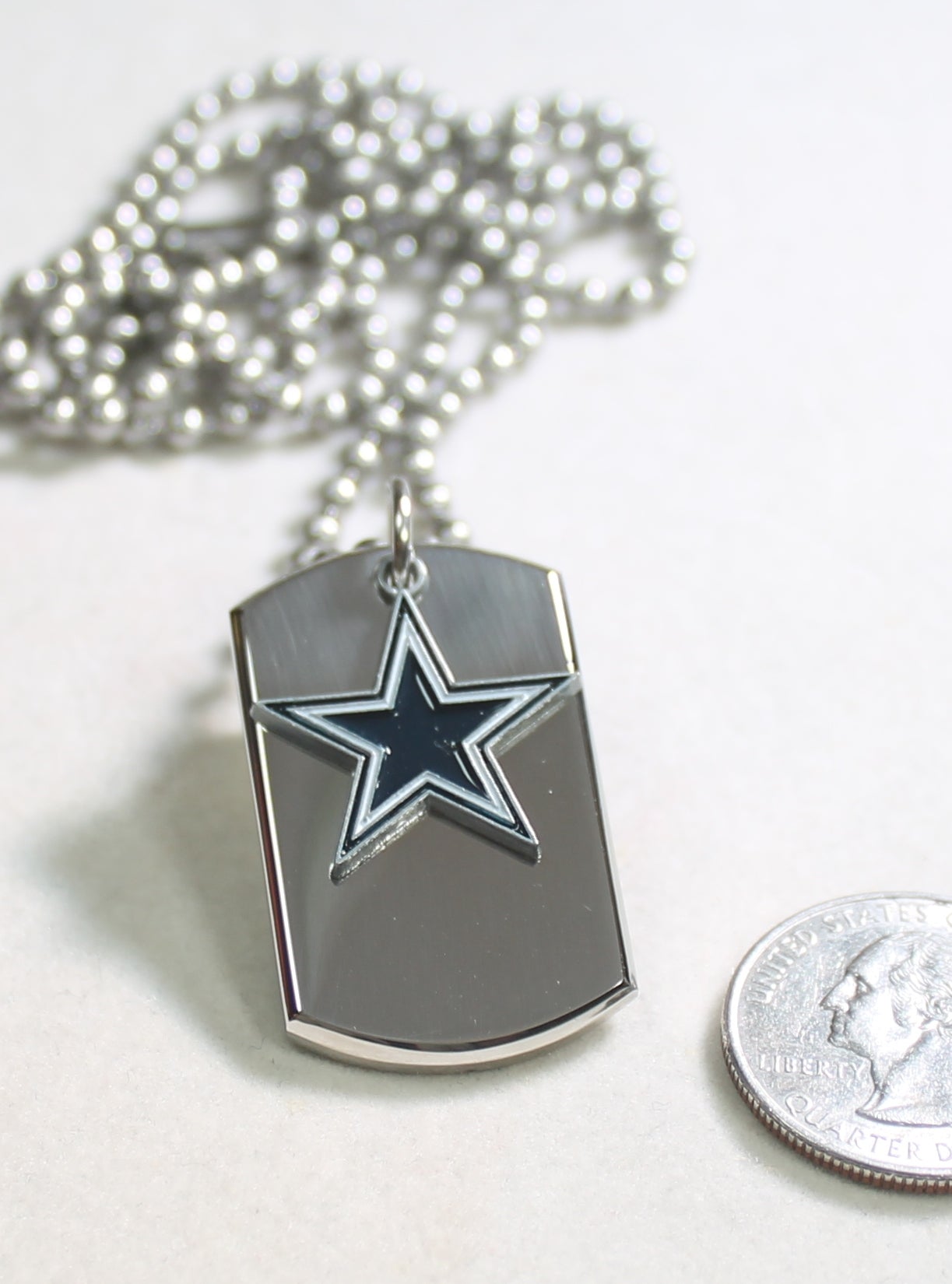 DALLAS COWBOYS NFL  STAINLESS STEEL STAR DOG TAG NECKLACE  3D BALL CHAIN
