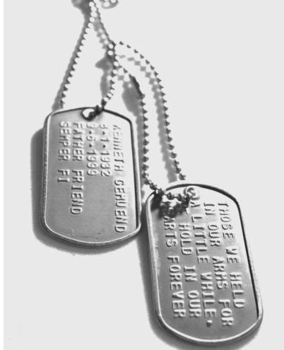 EMBOSSED STAMPED GENUINE MILITARY DOG TAGS, MADE ON MILITARY MACHINE--CUSTOM, MEMORIAL, REMEMBER - Samstagsandmore