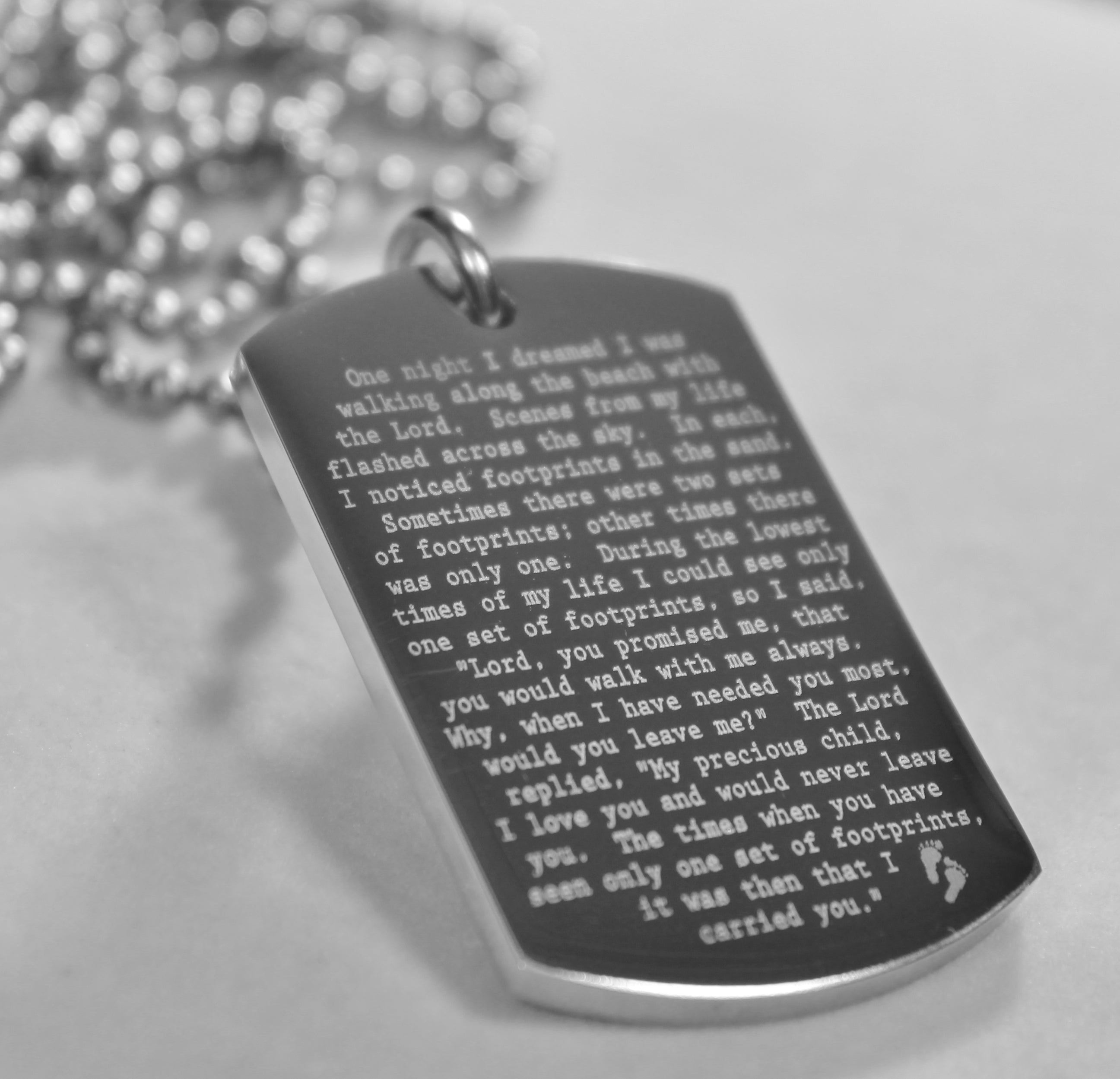 FOOTPRINTS PRAYER SOLID STAINLESS STEEL BALL CHAIN NECKLACE - Samstagsandmore