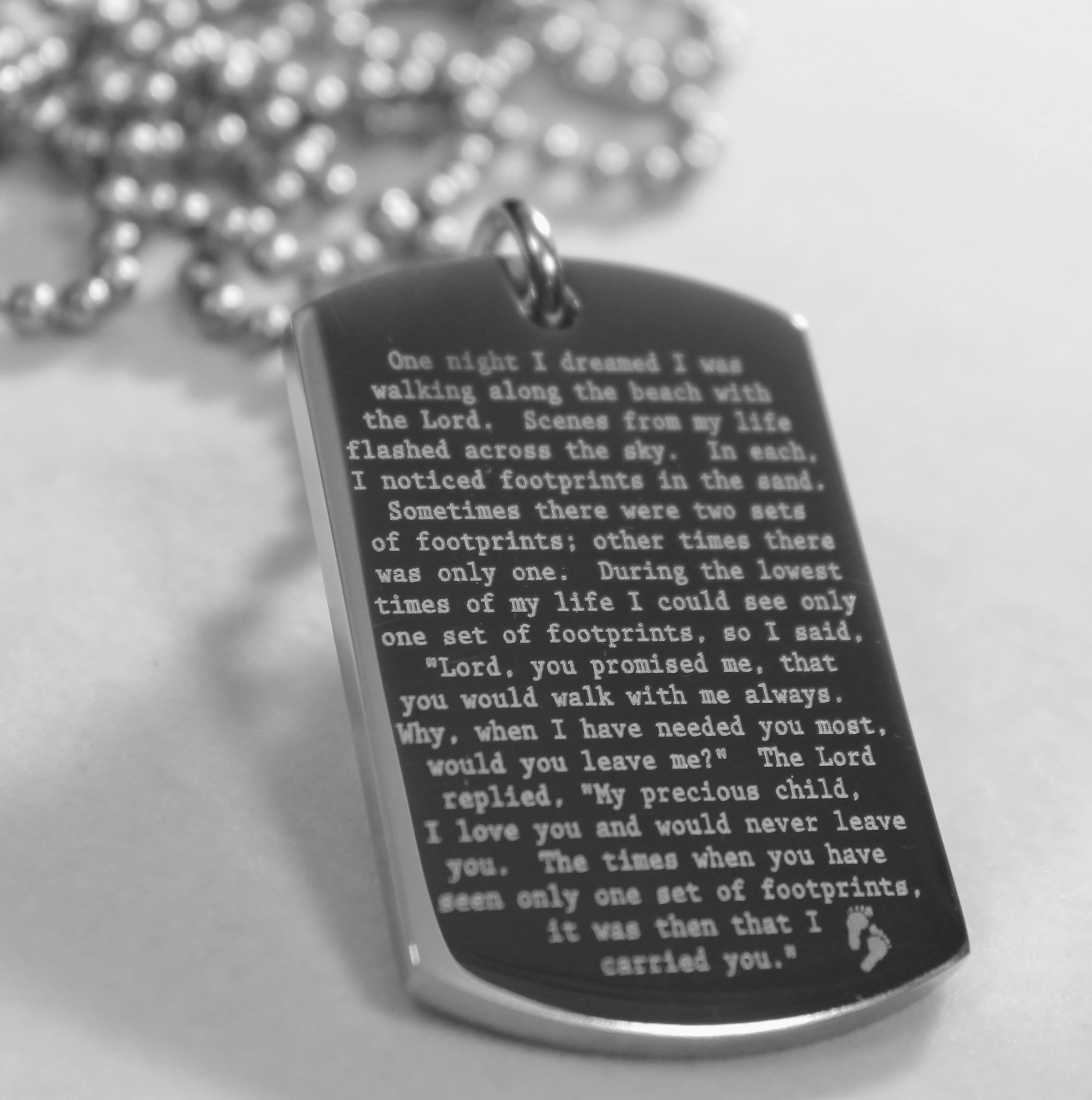 FOOTPRINTS PRAYER SOLID STAINLESS STEEL BALL CHAIN NECKLACE - Samstagsandmore