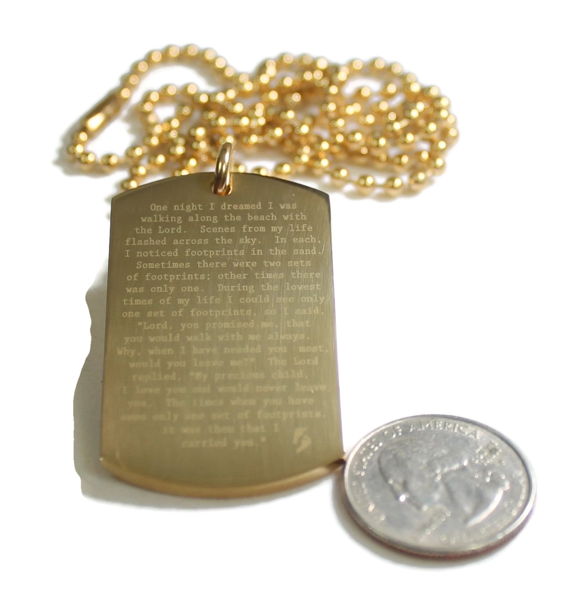 Footprints Prayer Solid Stainless Steel IPG Gold Plated Ball Chain Necklace - Samstagsandmore