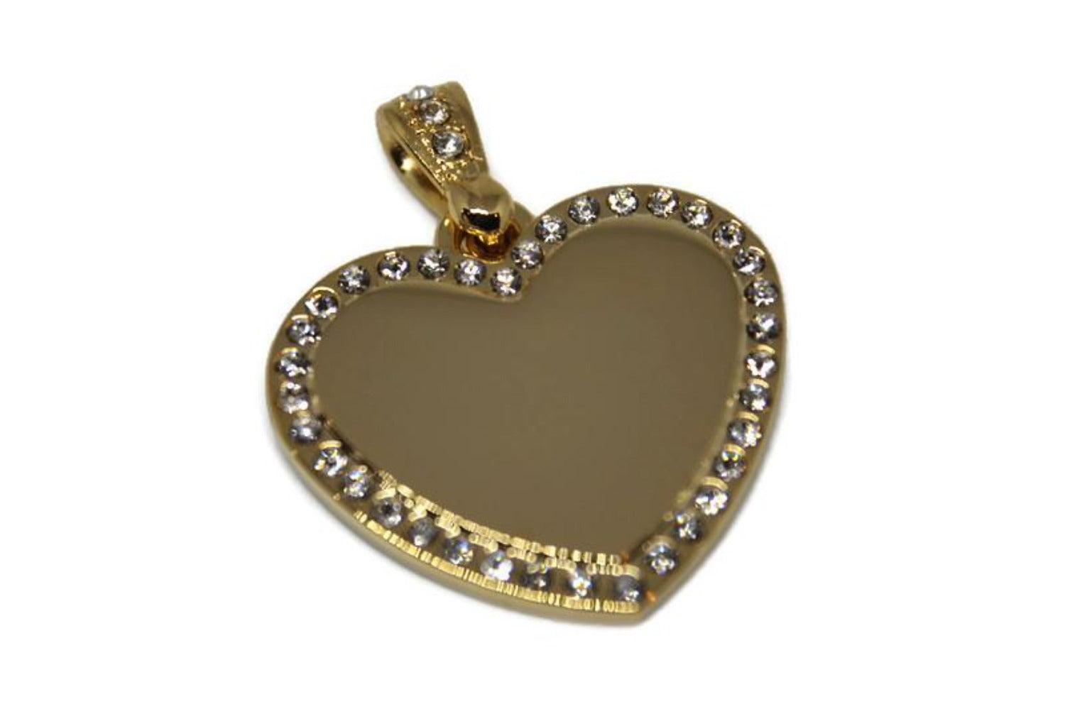 CZ STAINLESS STEEL IPG GOLD HEART BLING BAIL WITH ROLO CHAIN - Samstagsandmore