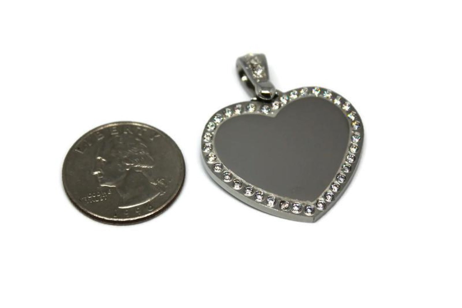 CZ Bling Stainless Steel Heart with Oval Link Chain - Samstagsandmore