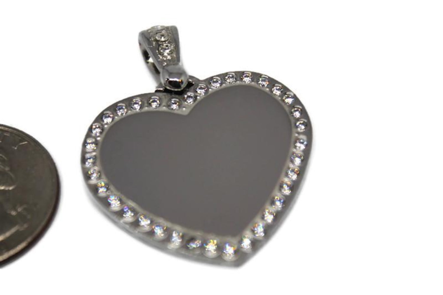 CZ Bling Stainless Steel Heart with Oval Link Chain - Samstagsandmore