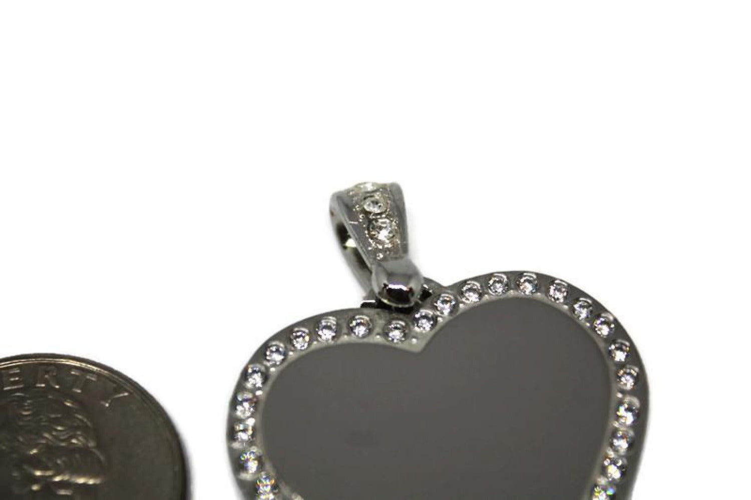 CZ Bling Stainless Steel Heart with Oval Link Chain - Samstagsandmore