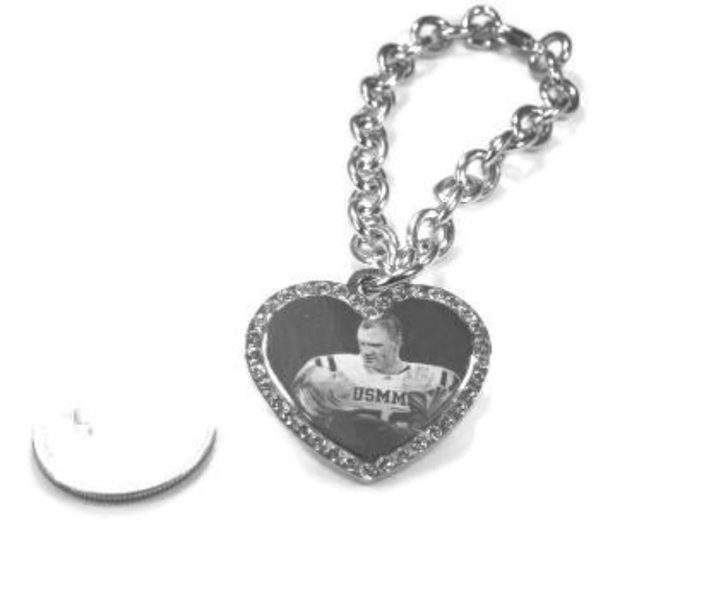 Custom Engraved CZ Bling Silver Tone Stainless Steel Heart With Oval Link Chain Necklace - Samstagsandmore