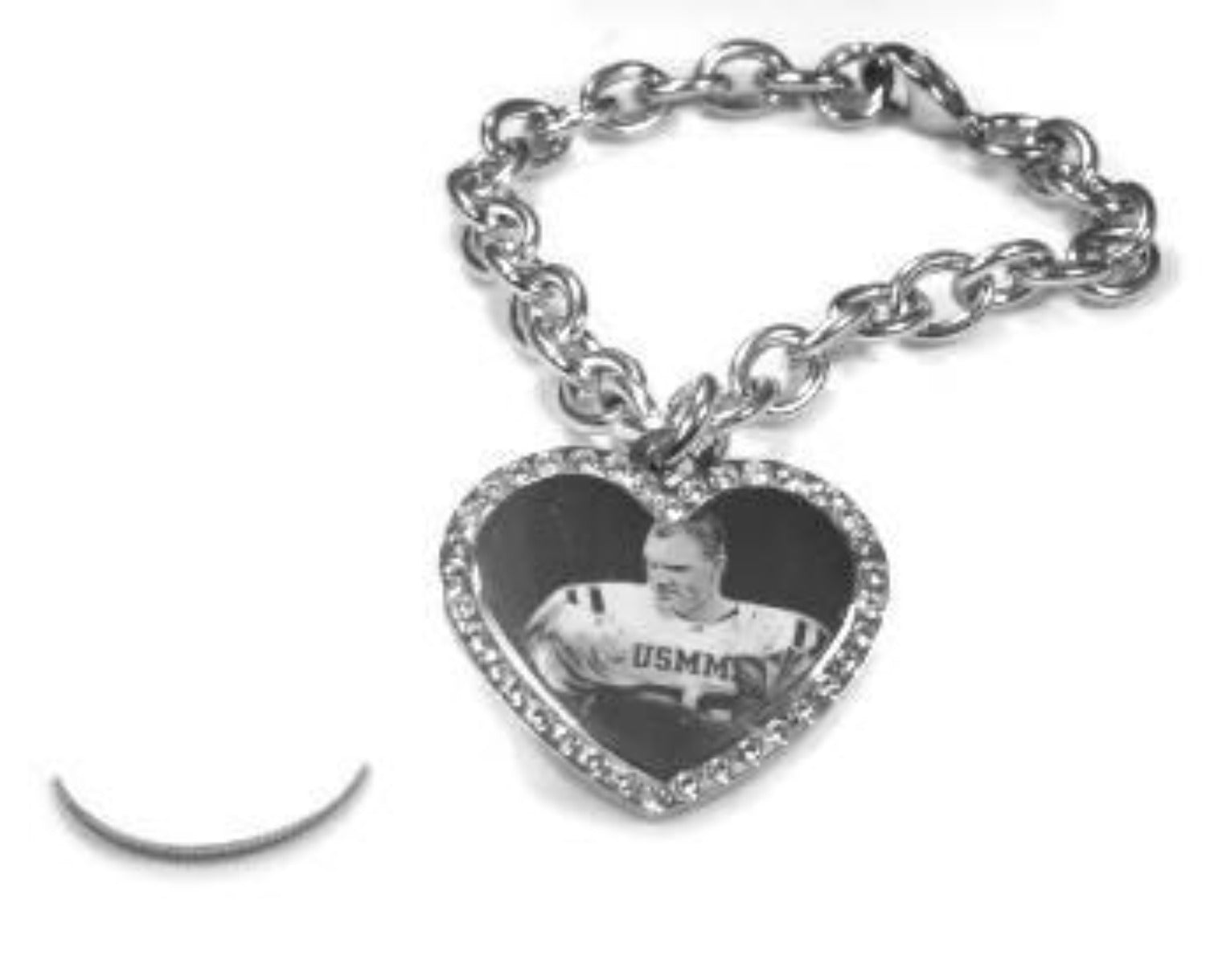 Custom Engraved CZ Bling Silver Tone Stainless Steel Heart With Oval Link Chain Necklace - Samstagsandmore