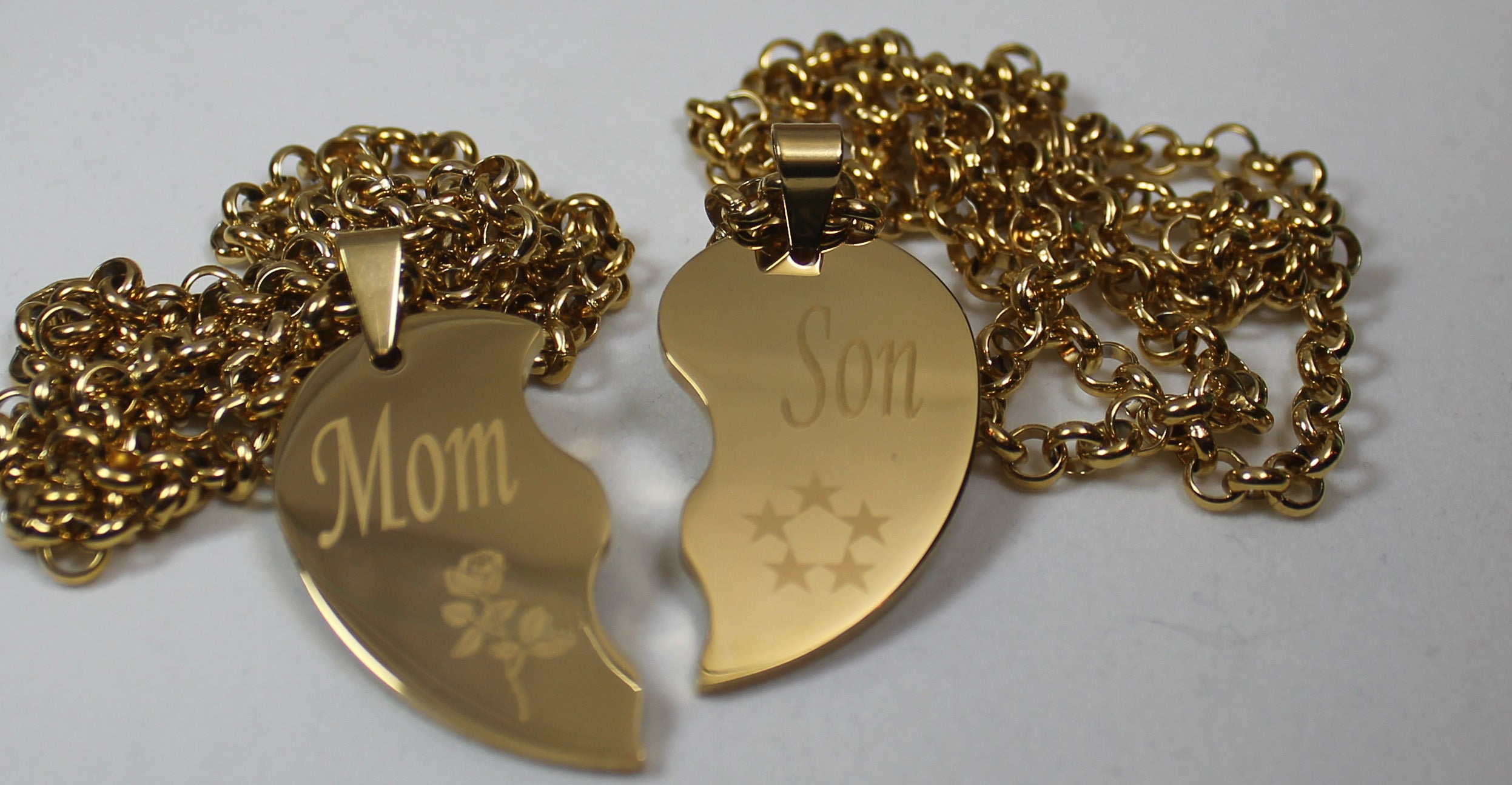 SPLIT HEART NECKLACE SOLID STAINLESS MOM SON IPG GOLD PLATED THICK PENDANTS - Samstagsandmore