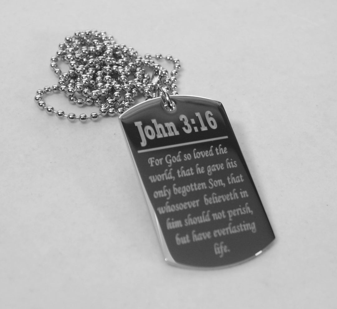John 3:16 Prayer necklace dog tag religious solid stainless steel silver color - Samstagsandmore