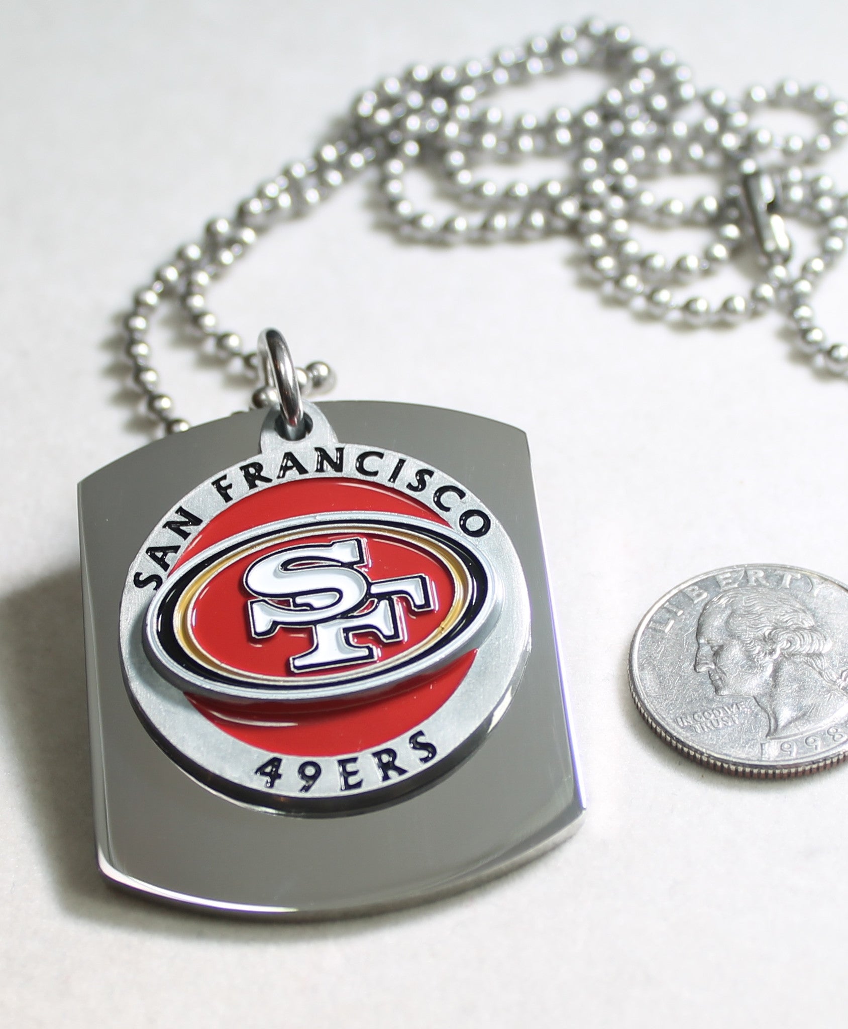 NFL SAN FRANCISCO 49ER'S  X LARGE PENDANT ON THICK STAINLESS STEEL DOG TAG - Samstagsandmore