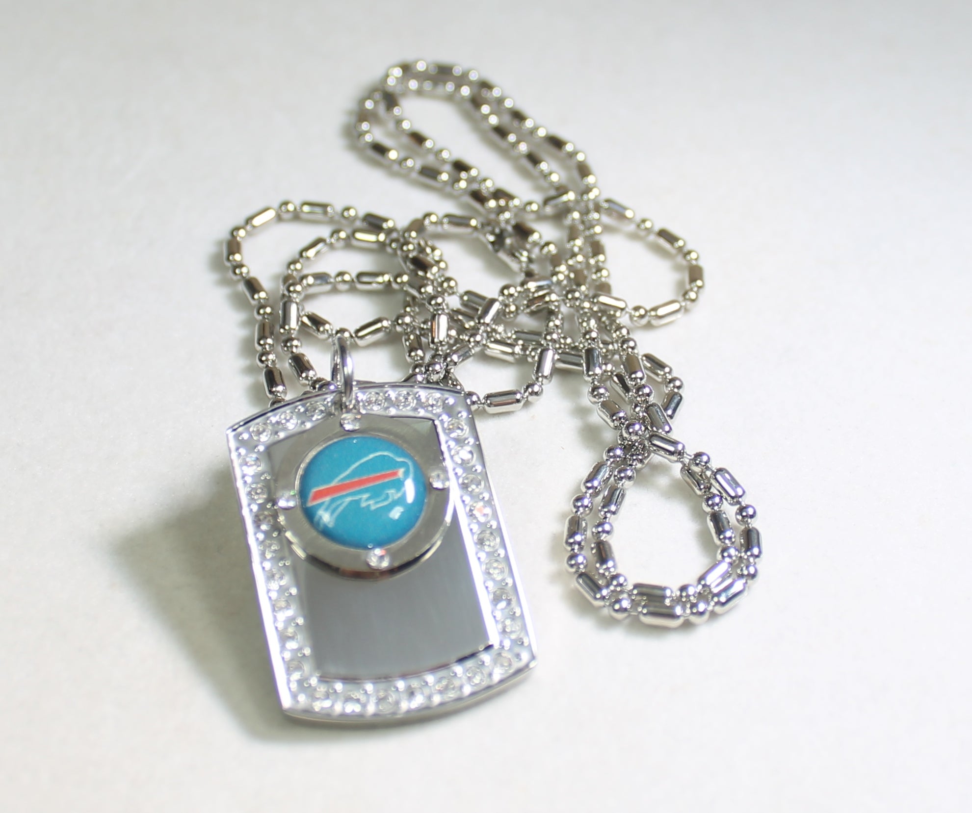 BUFFALO BILLS BLING NECKLACE PENDANT CZ STAINLESS DOG TAG