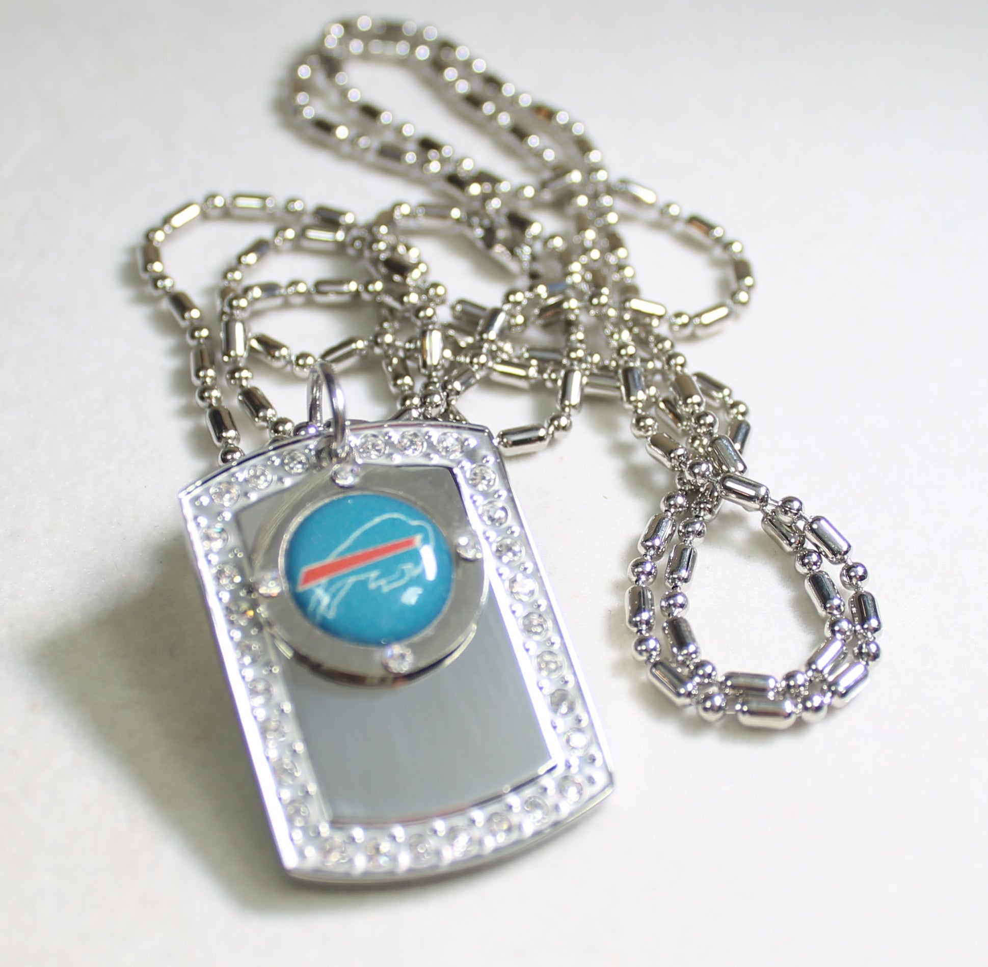 BUFFALO BILLS BLING NECKLACE PENDANT CZ STAINLESS DOG TAG