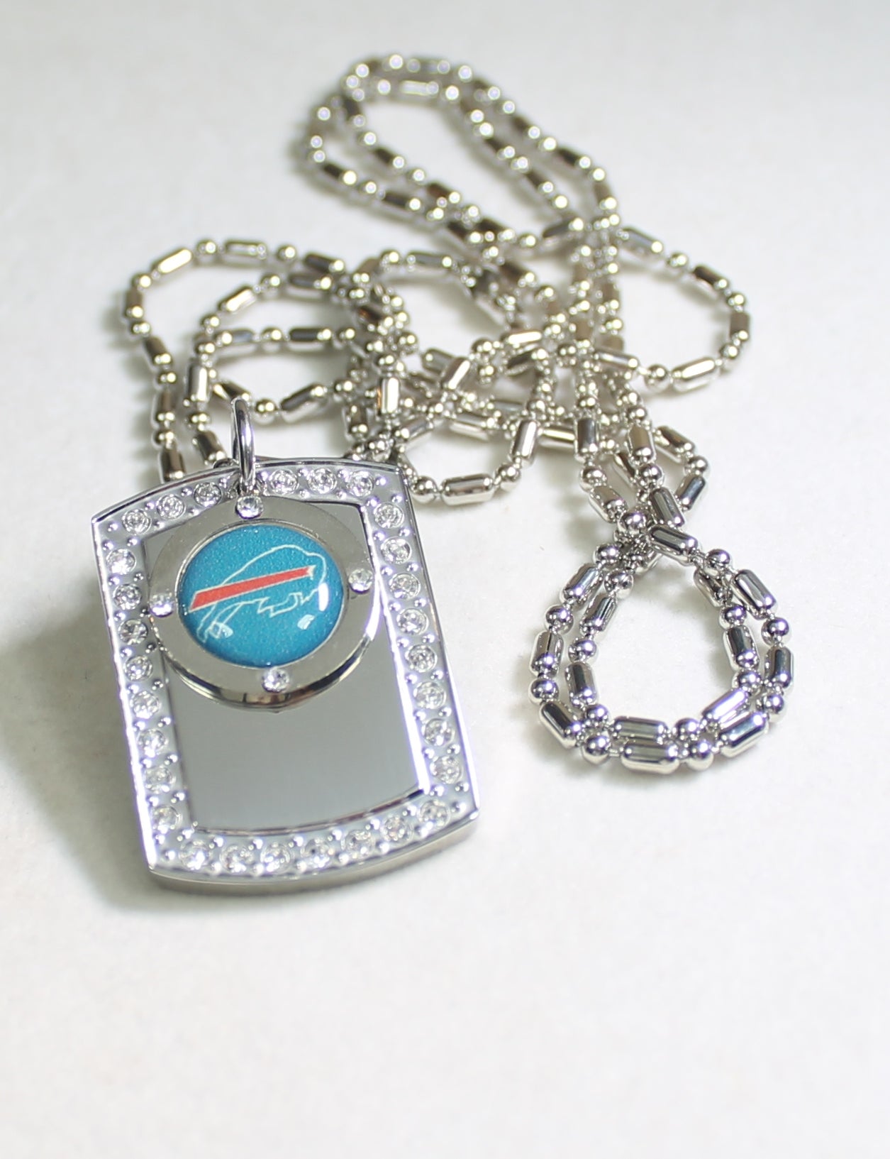 BUFFALO BILLS BLING NECKLACE PENDANT CZ STAINLESS DOG TAG