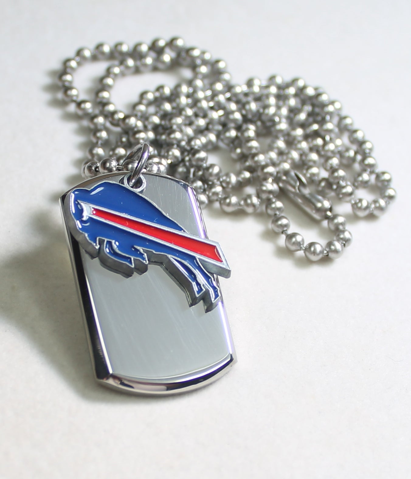 NFL BUFFALO BILLS BUFFALO LOGO STAINLESS STEEL DOG TAG NECKLACE  3D BALL CHAIN