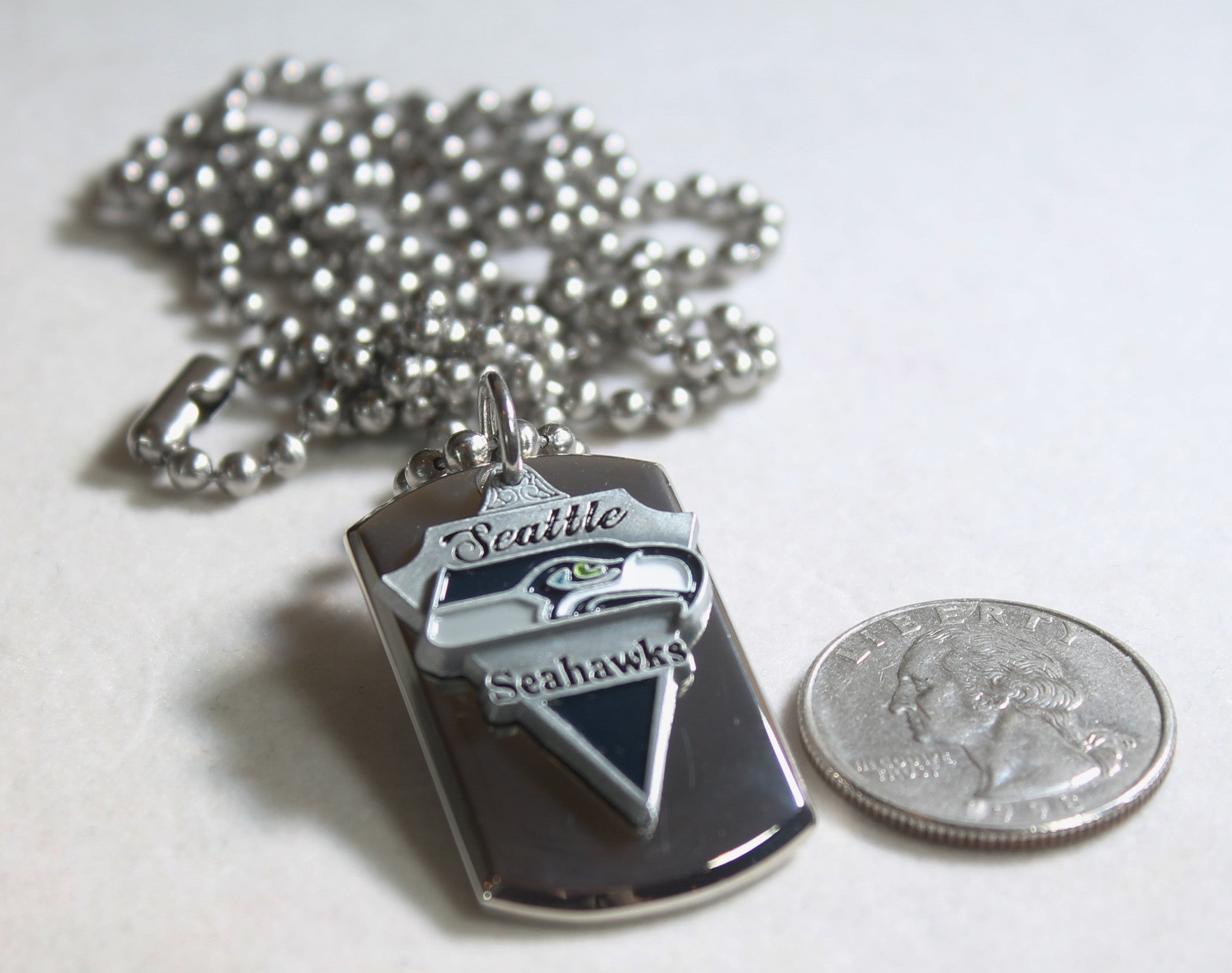 NFL SEATTLE SEAHAWKS  STAINLESS STEEL DOG TAG NECKLACE  3D BALL CHAIN - Samstagsandmore