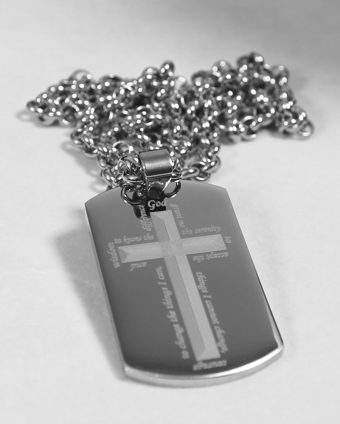 SERENITY PRAYER AROUND CROSS SOLID THICK STAINLESS STEEL RELIGION NECKLACE - Samstagsandmore