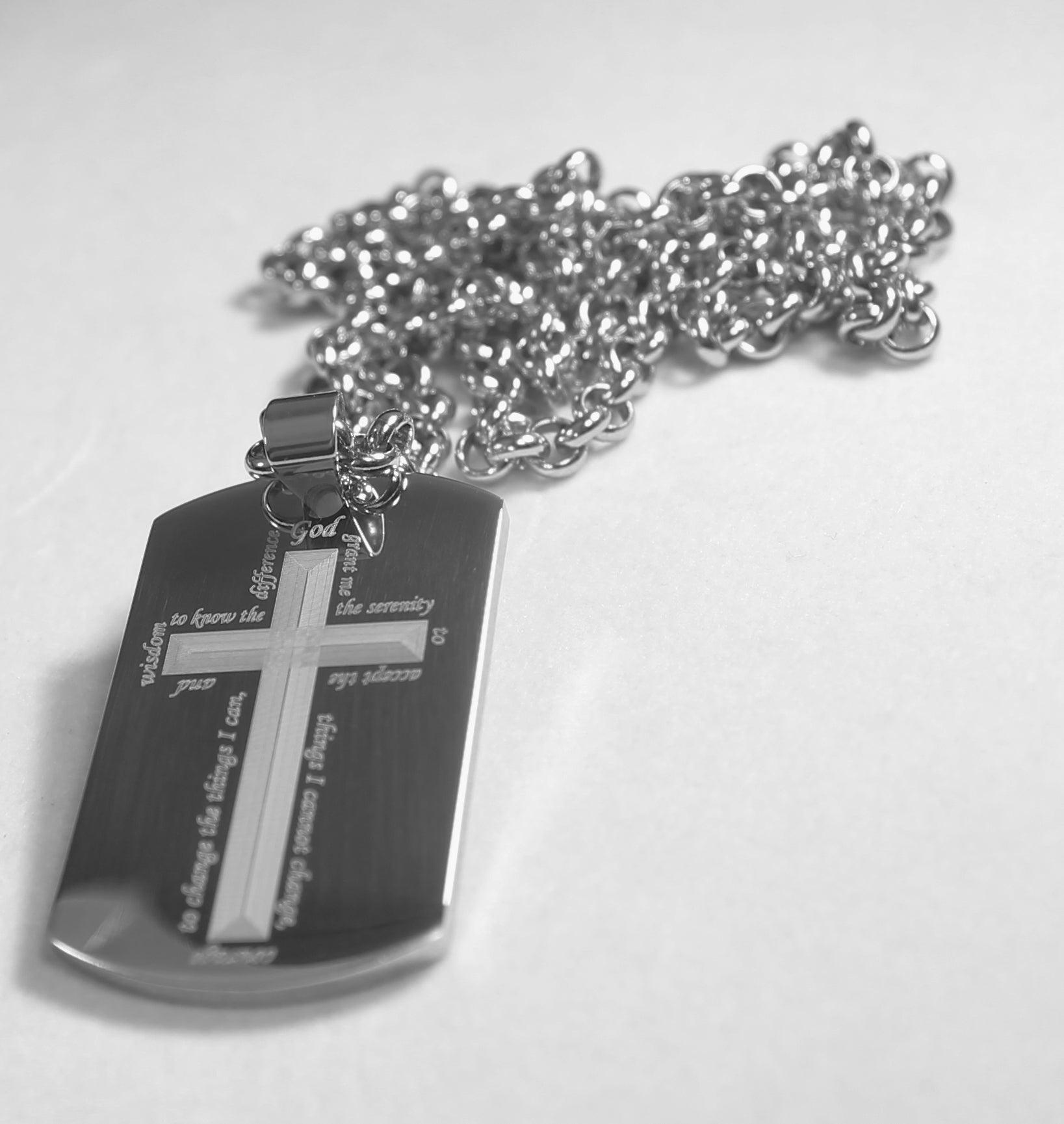 SERENITY PRAYER AROUND CROSS SOLID THICK STAINLESS STEEL RELIGION NECKLACE - Samstagsandmore