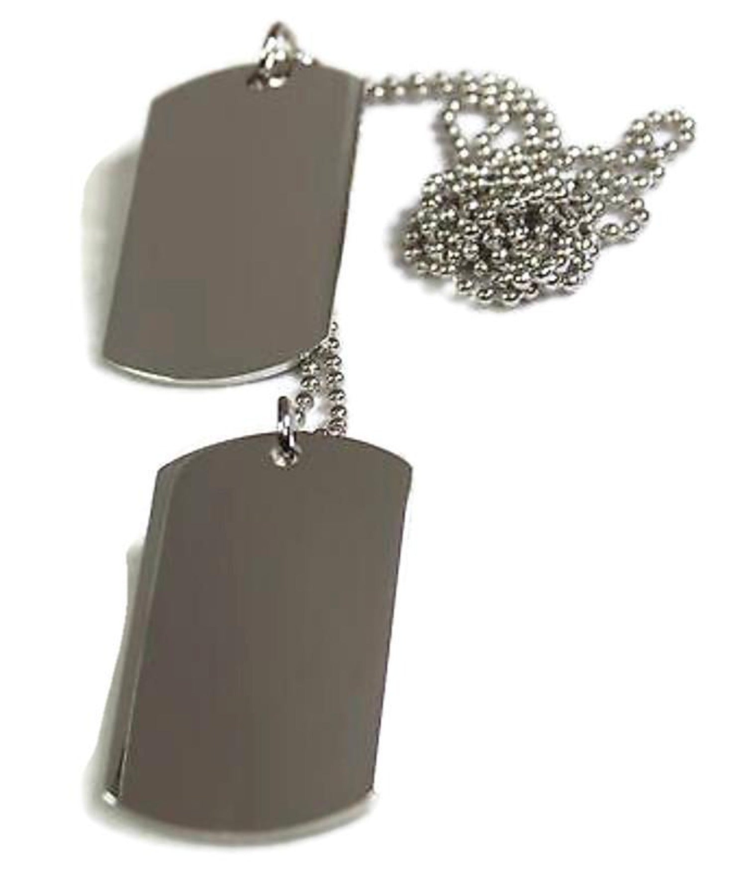 2 Silver Color Stainless Steel Dog Tag Pendant Necklace Military Style with ball chain - Samstagsandmore