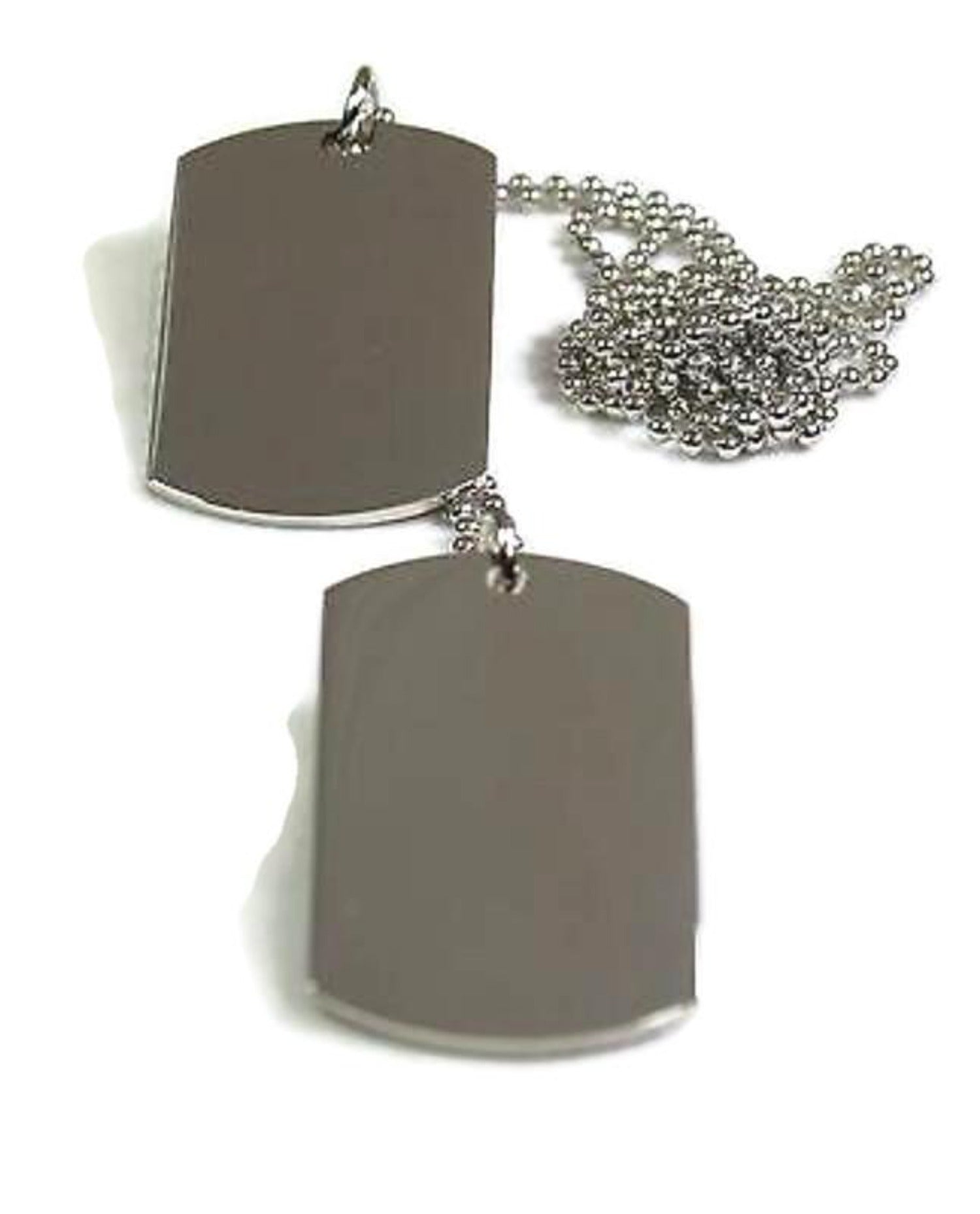 2 Silver Color Stainless Steel Dog Tag Pendant Necklace Military Style with ball chain - Samstagsandmore