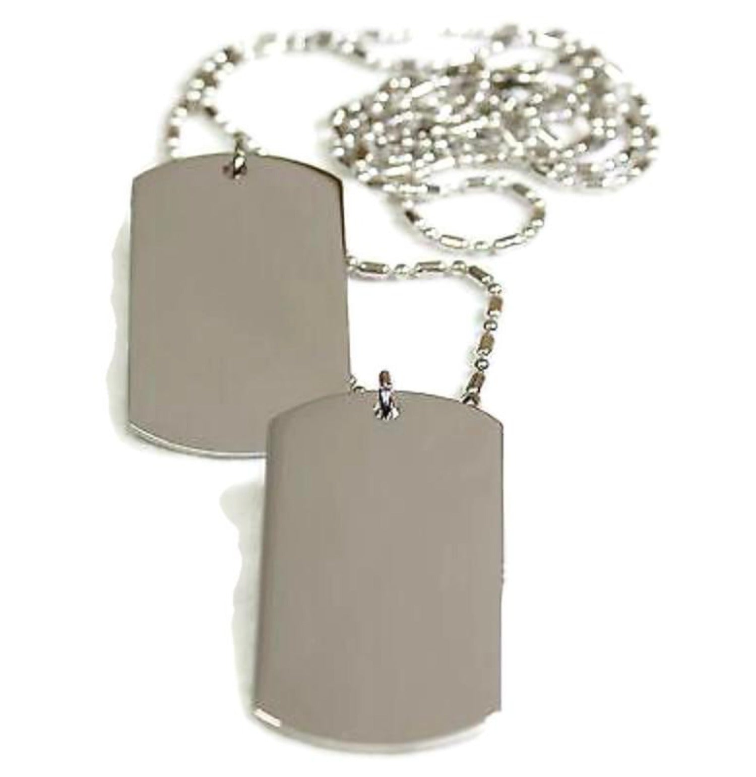 2 Stainless Steel Sausage Chain Dog Tag Pendant Necklace Military Style - Samstagsandmore