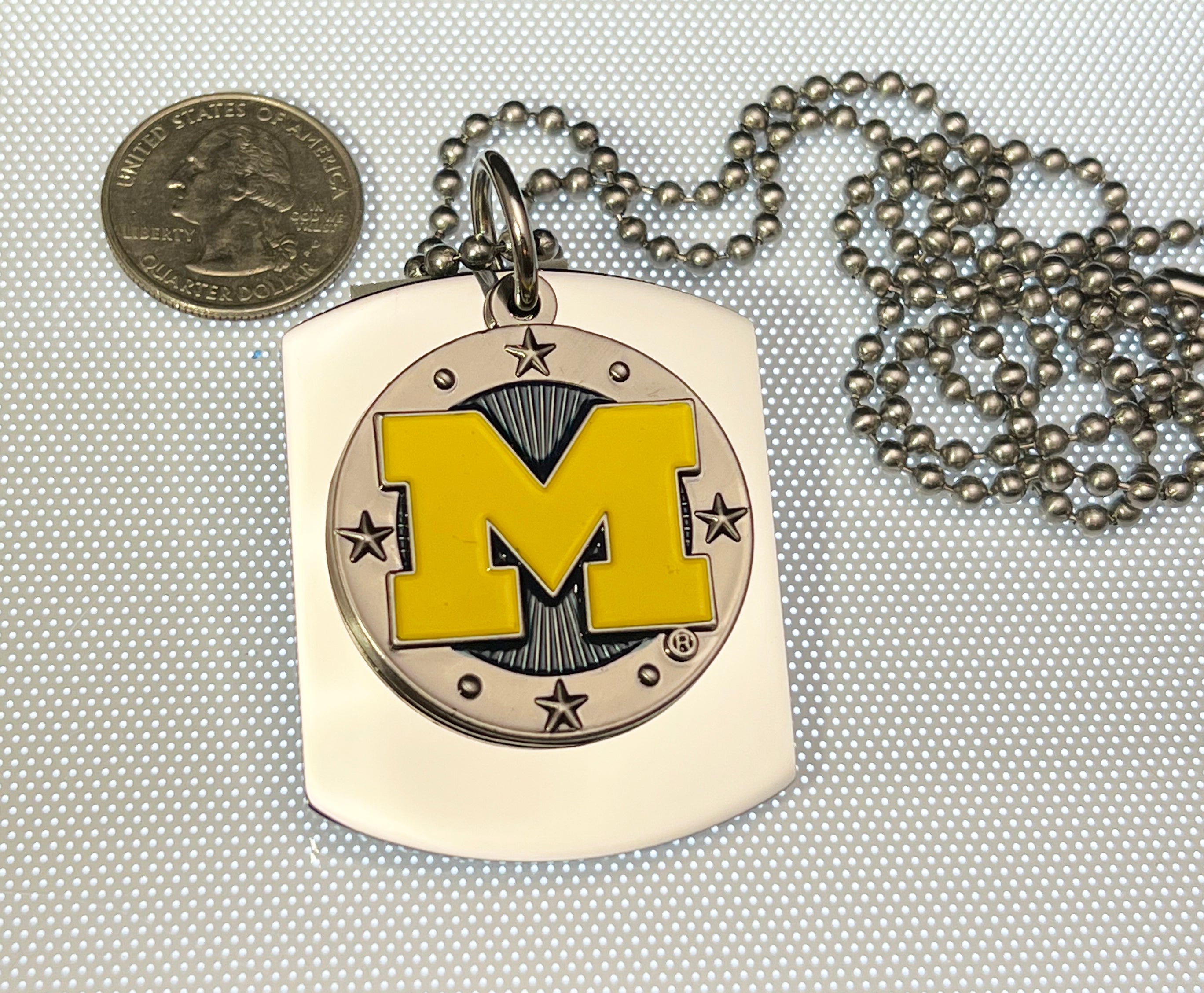 University Of Michigan x large dog tag stainless steel necklace with logo